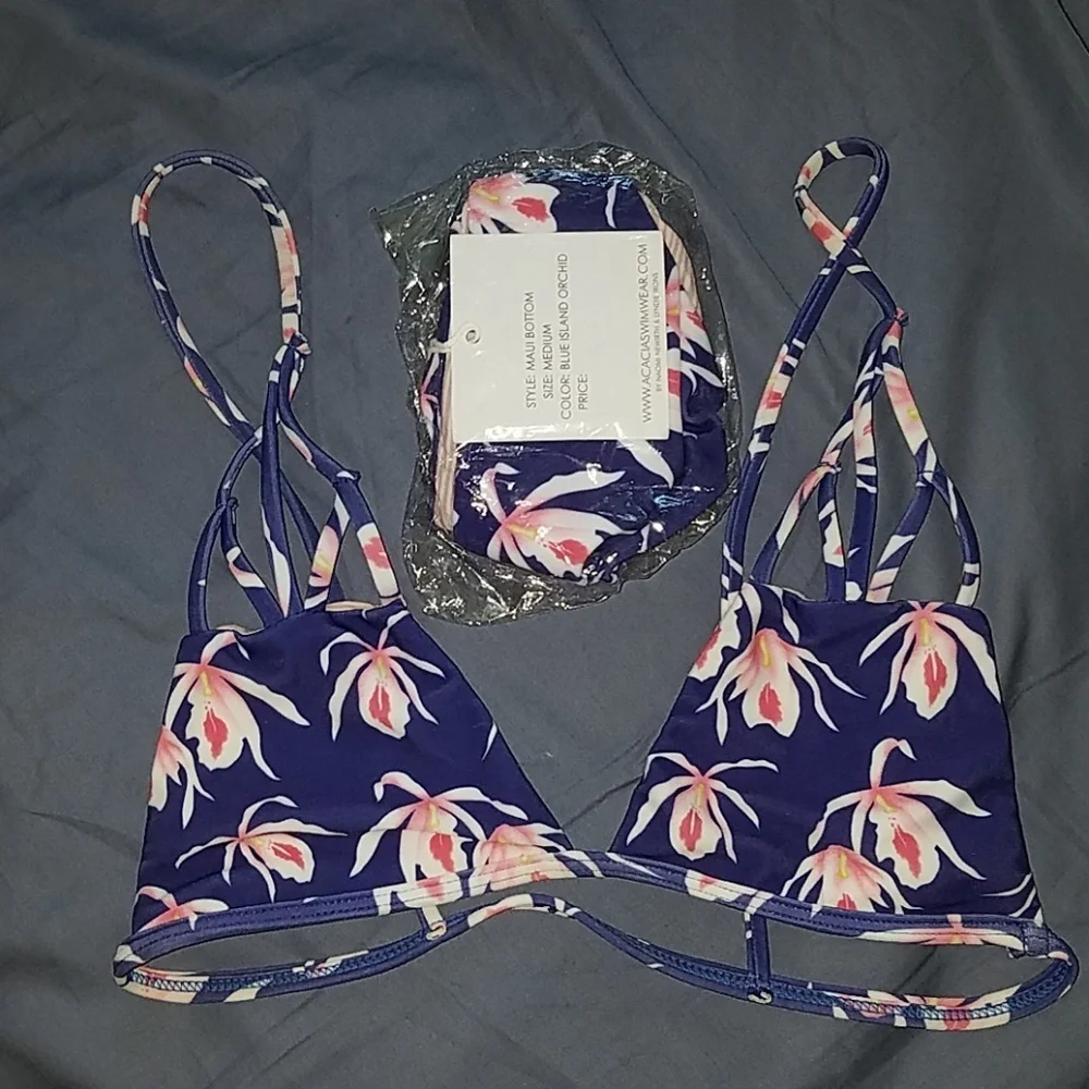 Acacia blue island orchid santorini maui bikini M - Picture 4 of 7